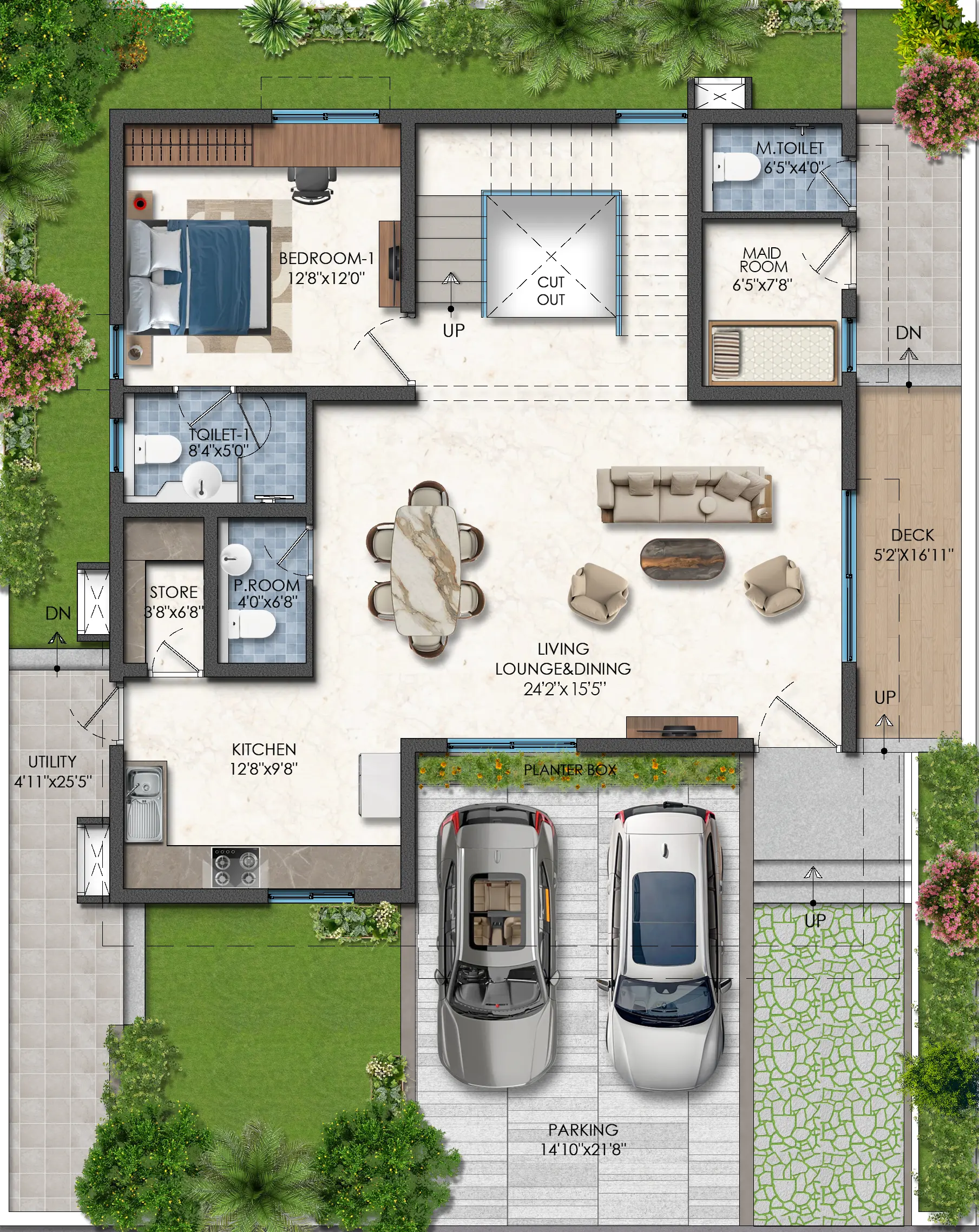 275 sq. yd. villa ground floor plan